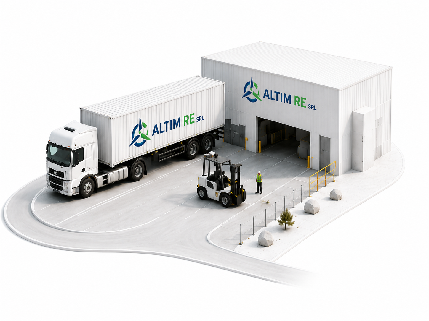 ALTIM RE facility arrival scene with truck and forklift